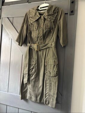 Calvin Klein Olive Utility Midi Dress with Belt
